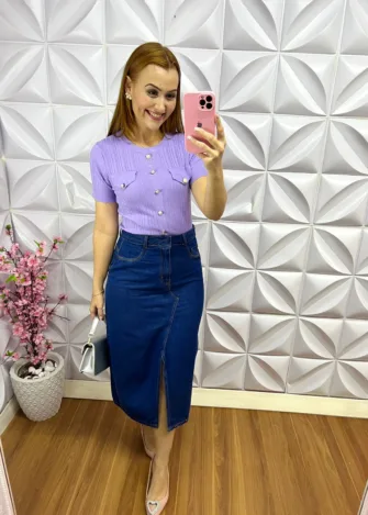 Saia Jeans com Fenda Yster - Jeans - Milla Chic