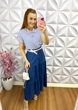 Saia Jeans Longa Marta - Azul - Milla Chic