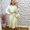 Saia Linhão Evase Midi com Nesgas Duda - Areia - Milla Chic