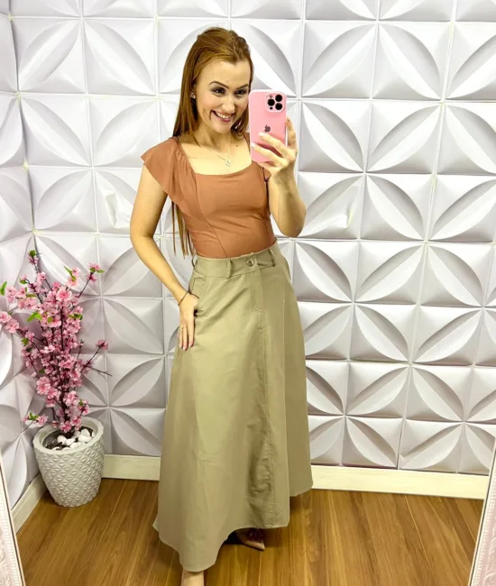 Saia Sarja Longuete Loren - Caqui - Milla Chic