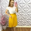 Saia Viscolinho Evasê com Botões Lety - Amarela - Milla Chic