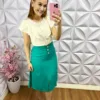 Saia Viscolinho Reta com Fenda Lidiane - Verde - Milla Chic