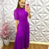 Vestido Alfaiataria com Detalhes em Gripper Elisabeth - Roxo - Milla Chic