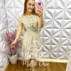 Vestido Alfaiataria Ombro a Ombro Babadinho Listrado Tati - Verde e Rosa - Milla Chic