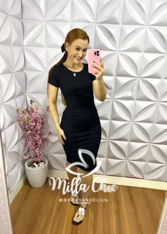 Vestido Canelado Ribana Marcia - Preto - Milla Chic
