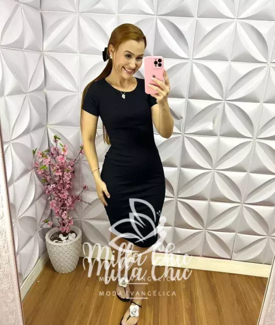 Vestido Canelado Ribana Marcia - Preto - Milla Chic