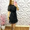 Vestido Chiffon com Babado e Guipper Milla - Preto - Milla Chic