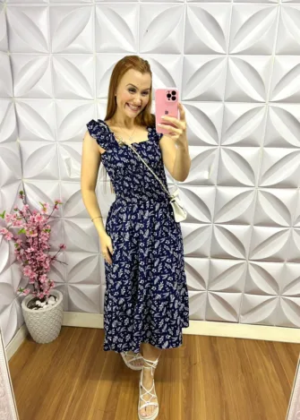 Vestido Com Lastex Carla - Azul Marinho - Milla Chic