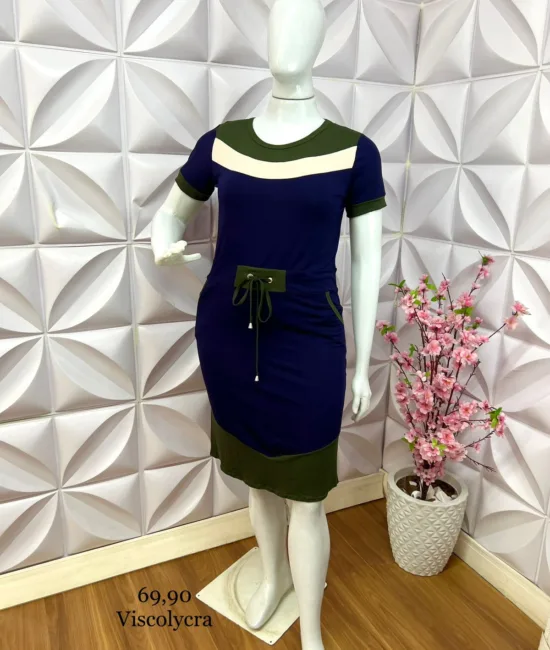 Vestido Com Regulagem Viscolycra Ruti - Verde com Azul - Milla Chic