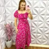 Vestido Crepinho Alfaiataria Floral Midi Liziane - Rosa - Milla Chic