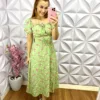 Vestido Crepinho Alfaiataria Floral Midi Liziane -Verde - Milla Chic