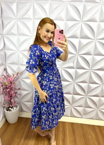 Vestido de Laise de Algodão Hevelin - Azul - Milla Chic