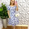 Vestido de Laise de Algodão Natiele - Branco com Azul - Milla Chic