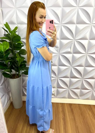 Vestido Dunas Anarruga Longo Ingrid - Azul - Milla Chic