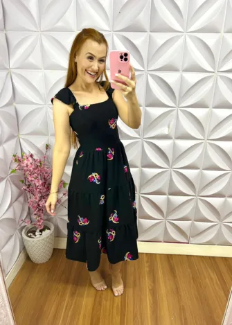 Vestido Dunas Bordado Mídi Sandriele - Preto - Milla Chic