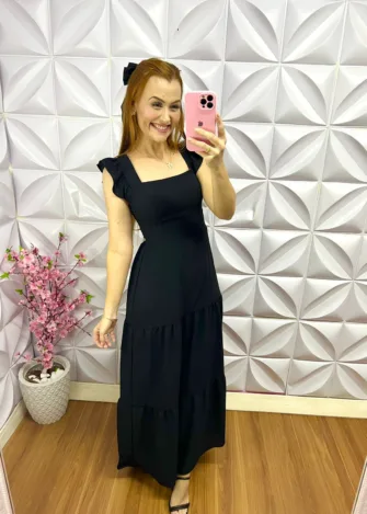 Vestido Dunas Manga Babadinho Julia - Preto - Milla Chic