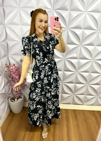 Vestido Dunna Com Guipper Viviane - Preto - Milla Chic