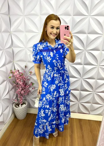 Vestido Dunna Com Guipper Viviane - Azul - Milla Chic