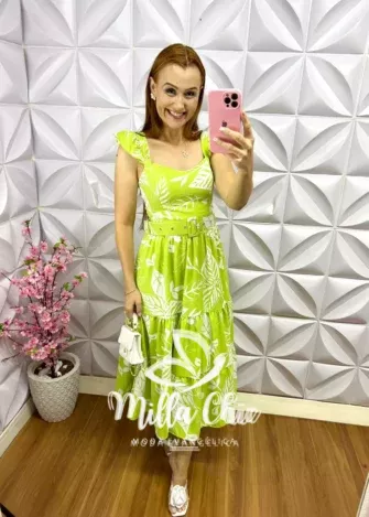 Vestido Dunna Estampado com Cinto Encapado Juliana - Lima - Milla Chic