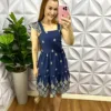 Vestido Jeans Curto Lastex Nas Costas Manga Babadinho Isabela - Azul Marinho - Milla Chic