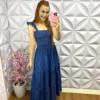 Vestido Jeans Longo Lastex Manga Babadinho Ana Paula - Azul - Milla Chic
