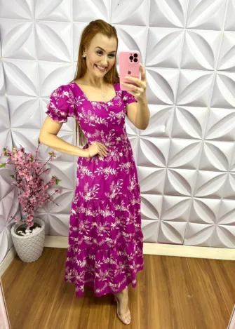 Vestido Laise de Algodão Longo Pauliane - Fúcsia - Milla Chic