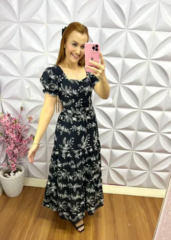 Vestido Laise de Algodão Longo Pauliane - Preto - Milla Chic