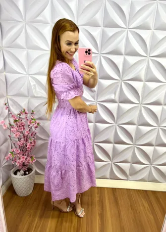 Vestido Lasie 100% Algodão Helena - Lavanda - Milla Chic