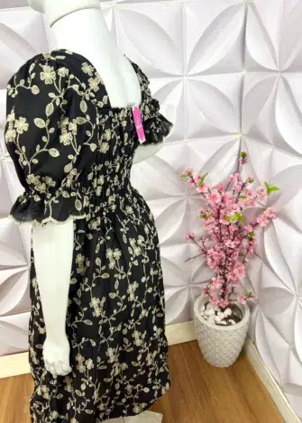Vestido Lasie Algodão Plus Mídi Carmem - Preto - Milla Chic