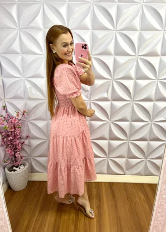 Vestido Lasie com Lastex e Manga Princesa Fernanda - Rosa - Milla Chic