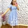 Vestido Lasie com lastex e manga princesa Fernanda - Azul - Milla Chic