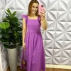 Vestido Linho Manga Babadinho Longo Luane - Roxo - Milla Chic