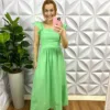 Vestido Linho Manga Babadinho Longo Luane - Verde - Milla Chic