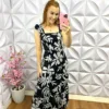 Vestido Longo Viscolinho Floral Luna - Preto - Milla Chic
