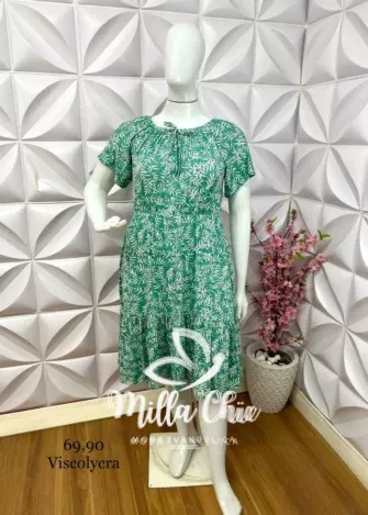 Vestido Malha Elastico na Cintura Naila - Verde - Milla Chic