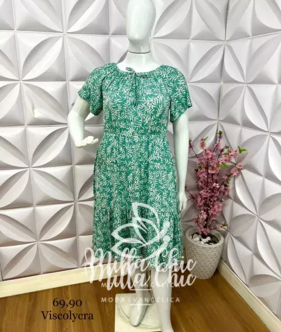 Vestido Malha Elastico na Cintura Naila - Verde - Milla Chic