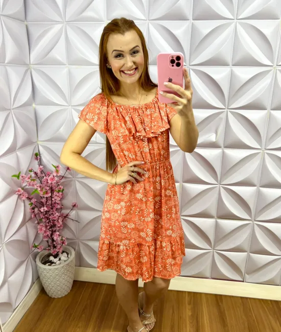 Vestido no Viscolycra Com Babado Aline - Laranja - Milla Chic