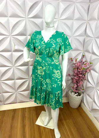 Vestido Plus Manga Babadinho Renata - Verde - Milla Chic