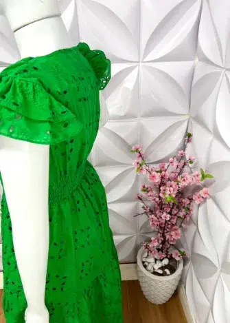 Vestido Pluss Lase 100% Algodão Curto Fabricia - Verde - Milla Chic