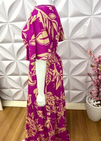Vestido Pluss Manga Babadinho Longo Renaly - Rosa - Milla Chic