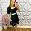 Vestido Sarja com Guipper Curto Maria Alice - Preto - Milla Chic