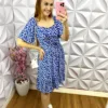Vestido Viscolinho Estampado Curto Manga Raglan Ester - Azul - Milla Chic