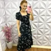 Vestido Viscolinho Estampado Longo Tamanho Unico Elisy - Preto - U - Milla Chic
