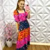 Vestido Viscolinho Estampado Raquele - Oncinha Colorida - Milla Chic