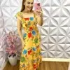 Vestido Viscolinho Manga Babadinho Longo Larayne - Amarelo - Milla Chic