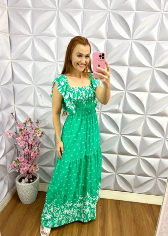 Vestido Viscolinho Manga Babadinho Longo Larayne - Verde - Milla Chic