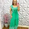 Vestido Viscolinho Manga Babadinho Longo Larayne - Verde - Milla Chic