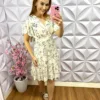 Vestido Viscolinho Manga Babadinho Rayane - Areia e Preto - Milla Chic