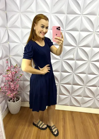 Vestido Viscolycra Conf Barbara - Azul Marinho - Milla Chic