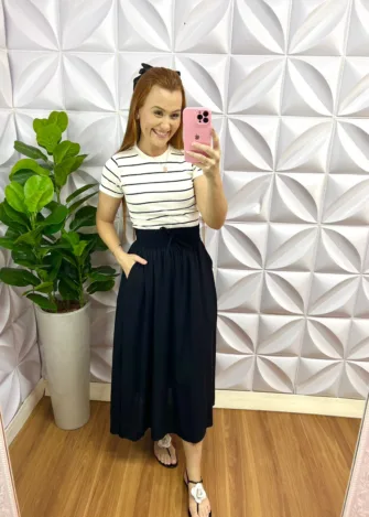 Blusa Canelada de Algodão Gola Alta Paloma - Preto - Milla Chic